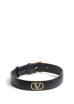 VLogo Siyah Kadın Deri Chocker Kolye