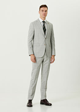 Gri Ekose Desenli Yün Takım Elbise