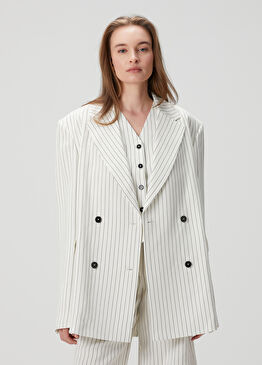 Fedora Oversized Beyaz Çizgili Ceket