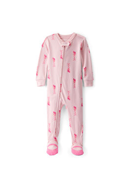 Balerin Desenli Pembe Pamuklu Kız Bebek Uyku Tulumu