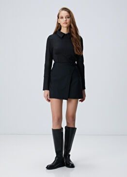 Siyah N-Tech Toka Detaylı Mini Etek