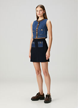 Lacivert Mini Triko Etek