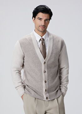 Limited Bej Melanj Yün Kaşmir Karışımlı Hırka