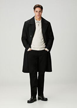 Relaxed Fit Curran Siyah Yün Kruvaze Palto