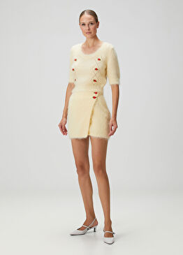 Sarı Mini Anvelop Yün Etek