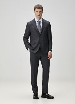 Drop 7 Antrasit Çizgi Desenli Yün Takım Elbise