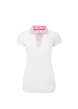 Cap Sleeve Print Trim Lisle Beyaz Kısa Kollu Kadın Golf T-shirt 