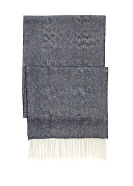 Lacivert Balıksırtı Erkek Yün Atkı