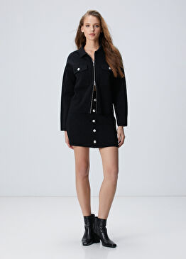 Siyah Simli Mini Triko Etek