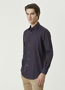 Lacivert Çiçek Desenli Gömlek