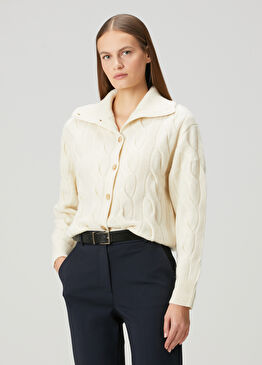 Krem Saç Örgü Yün Hırka