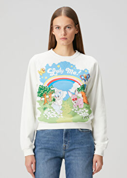 Lucky Me Cartoon Beyaz Sweatshirt