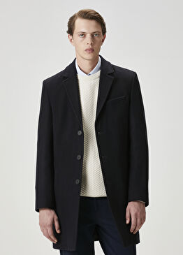 Lacivert İtalyan Yün Kaşe Palto