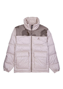 Dik Yaka Bej Şişme Erkek Mont