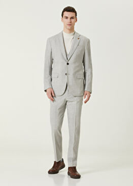 Açık Gri Yelekli Yün Takım Elbise