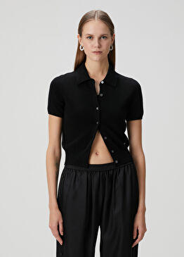 Siyah Kısa Kollu Polo Yün Triko