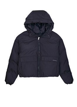 Kapüşonlu Siyah Kadın Şişme Mont