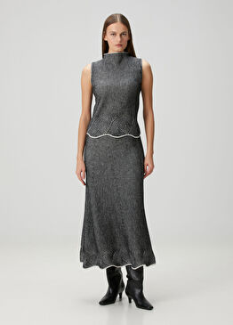 Siyah Beyaz Midi Yün Etek