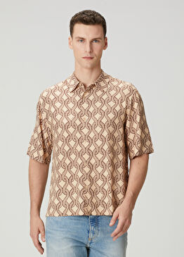 Krem Halat Desenli Kısa Kollu Gömlek