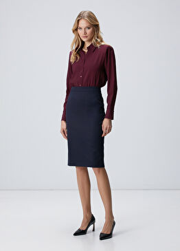 Lacivert Yün Karışımlı Kalem Etek