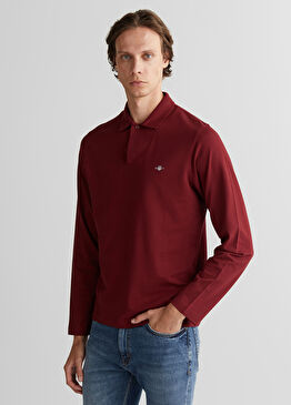 Bordo Slim Fit V Polo Yaka Uzun Kollu Erkek T-shirt