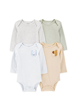 Renkli Uzun Kollu 4'lü Unisex Bebek Body Seti