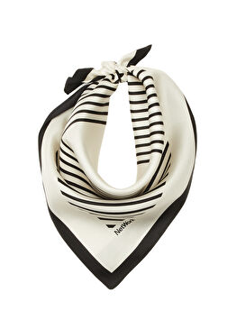 Beyaz Desenli Twill İpek Kadın Fular