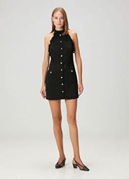 Siyah Mini Yün Elbise