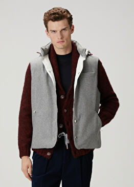 Açık Gri Kapüşonlu Yün Yelek