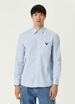 Mavi Beyaz Çizgi Desenli Gömlek