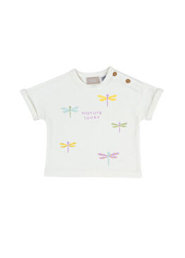 Krem Rengi Pamuklu Jarse Kısa Kollu Kız Bebek T-shirt