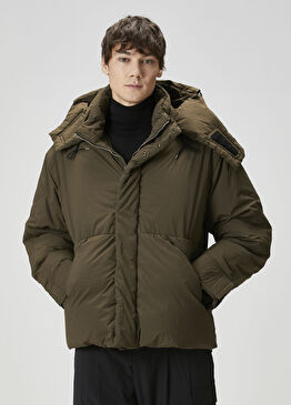 Koyu Yeşil Kapüşonlu Puffer Mont