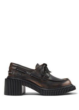 Pix London Kahverengi Siyah Deri Kadın Topuklu Makosen K201812-001