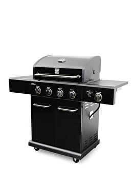 Siyah Çelik 4 Ocaklı Gazlı Barbekü