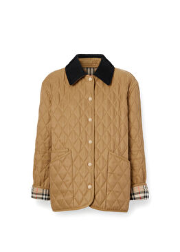 Dranefeld Corduroy Collar Diamond Quilted Bej Kadın Mont 