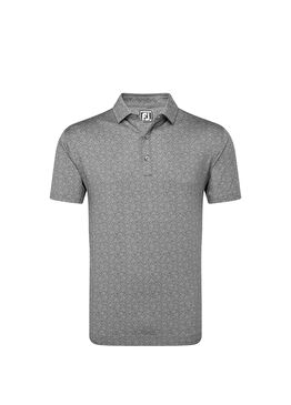 Çakıl Gri Çiçek Baskılı Polo Yaka Kısa Kollu Erkek Golf T-Shirt 