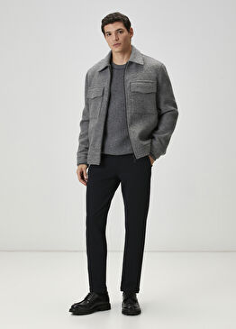 Lacivert Beli Kordonlu Crinckle Spor Pantolon