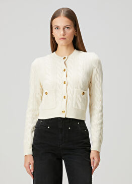 Krem Saç Örgü Yün Hırka