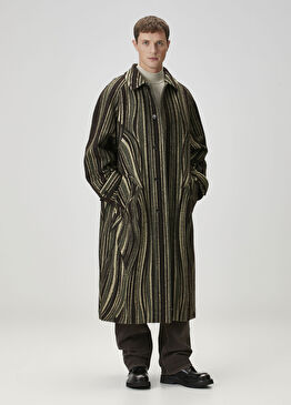 Leaf Stripe Koyu Haki Desenli Palto