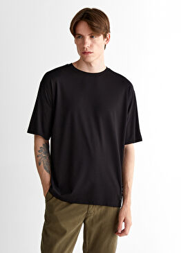 Siyah Relaxed Fit Bisiklet Yaka Logolu Kısa Kollu Erkek T-Shirt