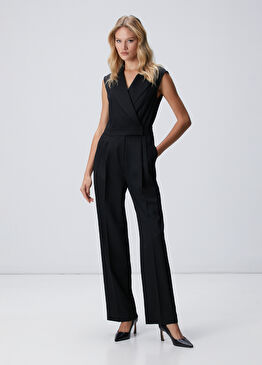 Siyah Yün Karışımlı Tulum