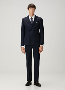 Vicenza Lacivert Çizgili Yün Kruvaze Takım Elbise