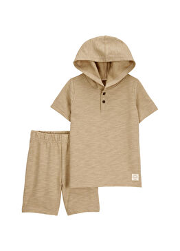 Kapüşonlu T-shirt ve Şort Erkek Bebek 2'li Set