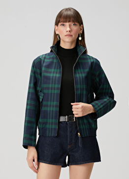 Yeşil Mavi Ekose Desenli Ceket