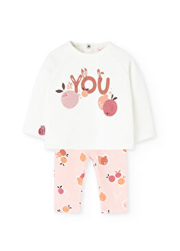 Meyve Baskılı Pembe Pantolon ve Bluz Kız Bebek 2'li Set