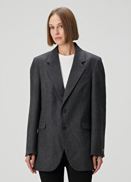 Gri Ekoseli Oversize Blazer
