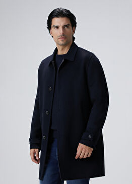 Lacivert Yün Karışımlı Palto