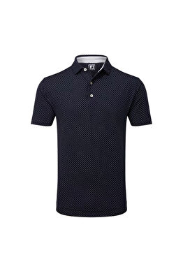 Stretch Lisle Lacivert Nokta Baskılı Polo Yaka Kısa Kollu Erkek Golf T-Shirt