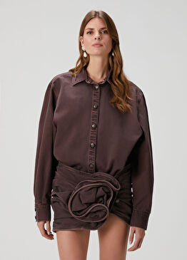 Oversized Kahverengi Denim Gömlek