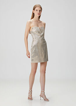 Krem Taşlı Mini Kokteyl Elbise